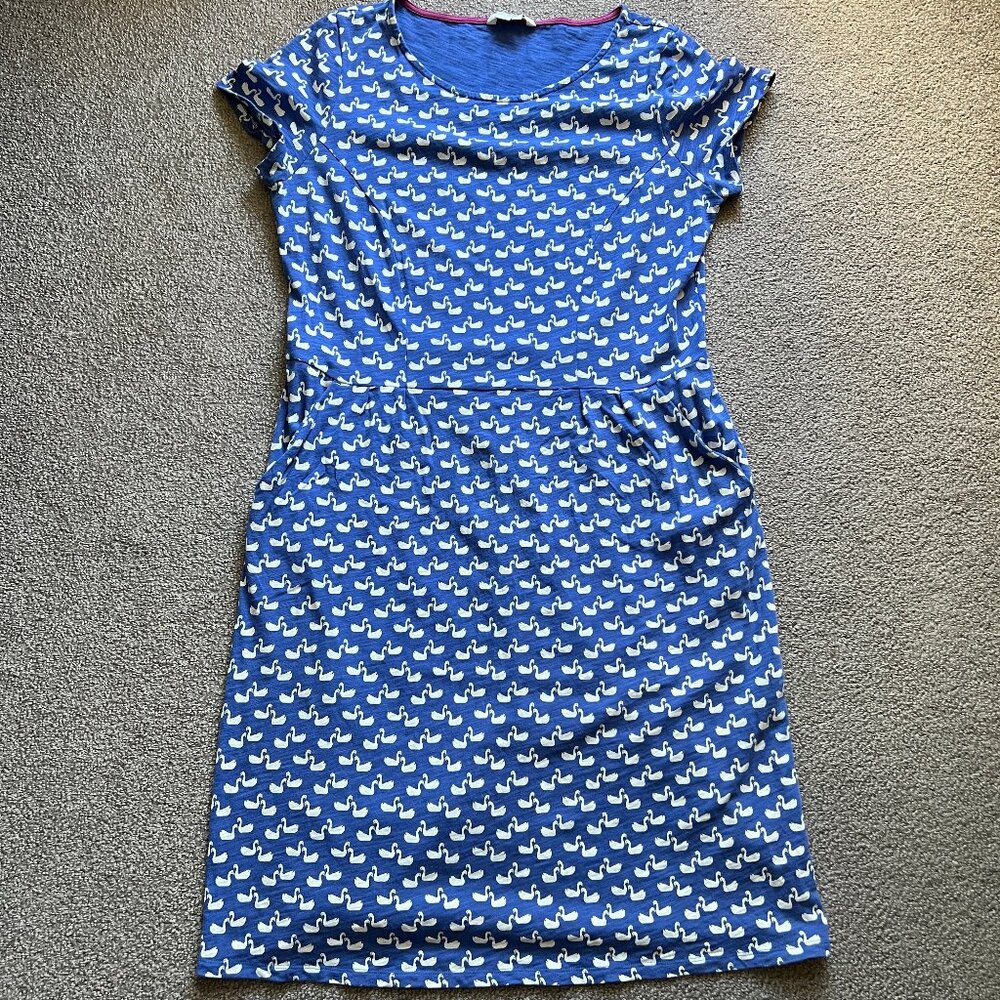 Boden Blue Swan-Print Midi Dress - Picture 4 of 14